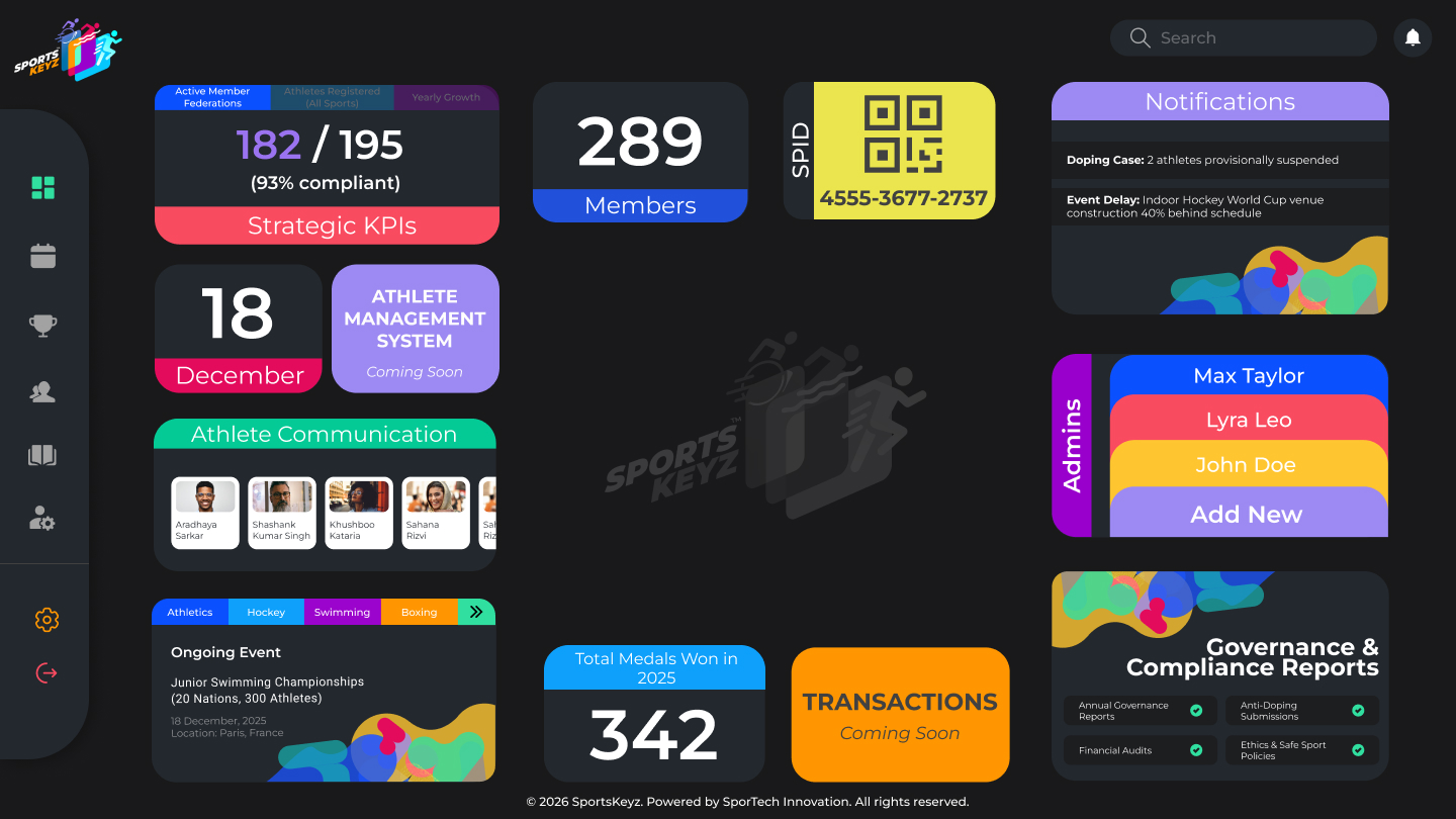 SportsKeyz administrator dashboard